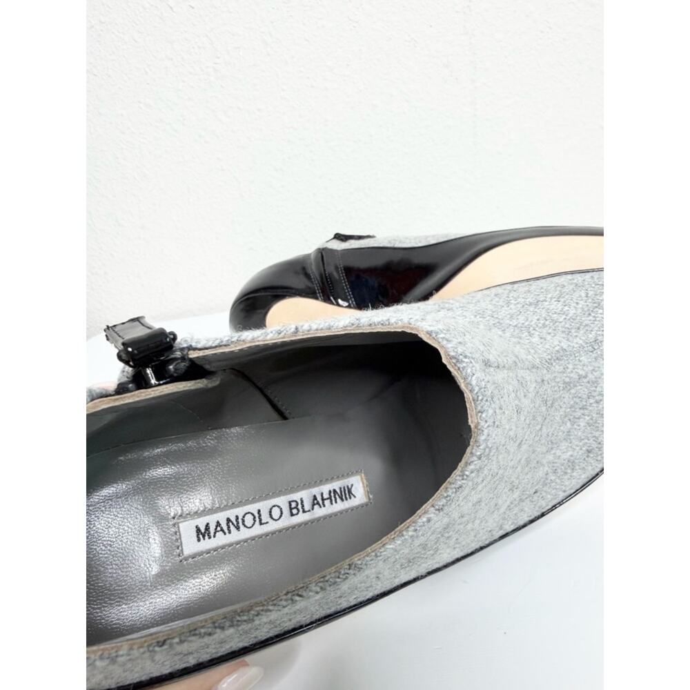 NEW Manolo Blahnik Archepla Gray Wool and Black Patent Ankle Booties Size 37.5 - Picture 11 of 13
